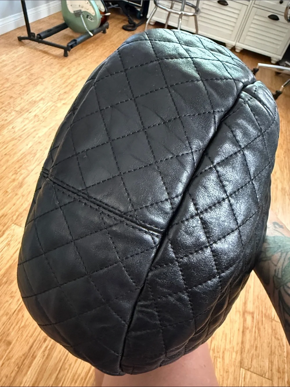 L.A.M.B. Black Quilted Leather Hobo with Branded Plate